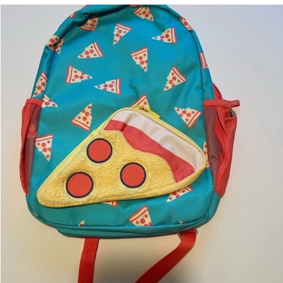 Pizza Backpack Kids Toddler Child School Travel Bag Turquoise Coral - Picture 1 of 3